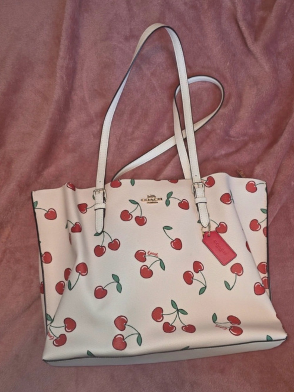 Coach Cherry Print Leather City Tote - White/Red NWOT